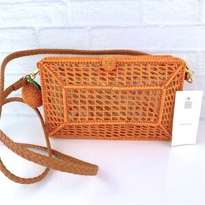 NEW! Serpui Charlotte Straw Wicker Clutch Orange Fruit Bag